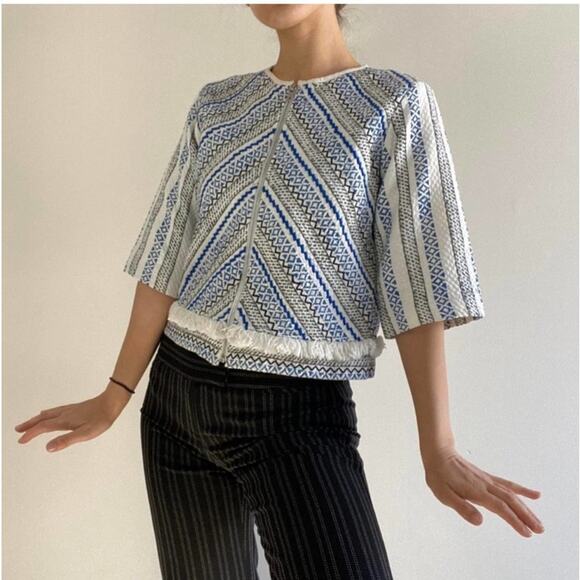 Guess NWT Macadamia Wild Top Sz XS 3/4 Sleeve Blue White - Picture 4 of 15